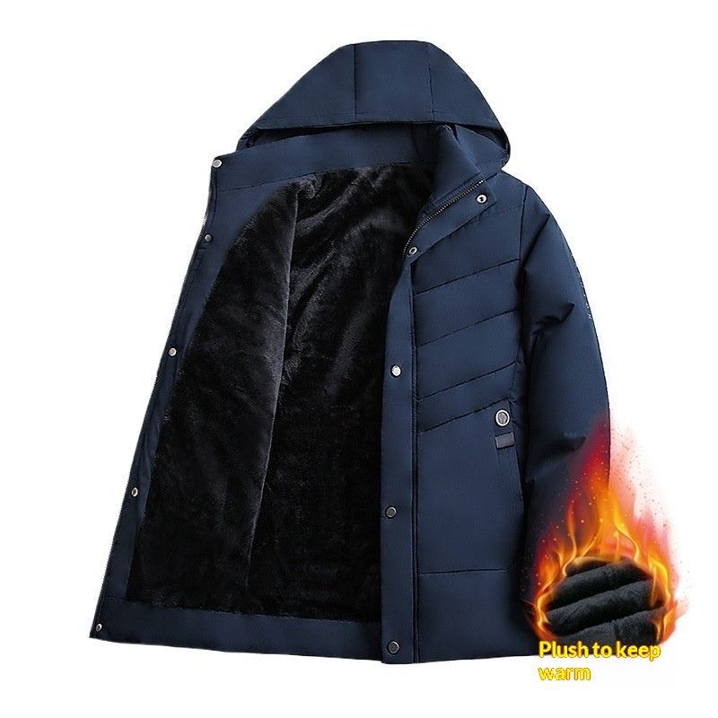Factory-direct Cross-border Exclusive Design Detachable-hood Business Mens Padded Cotton Jacketwarm Mid- To Older-age Cotton Coat