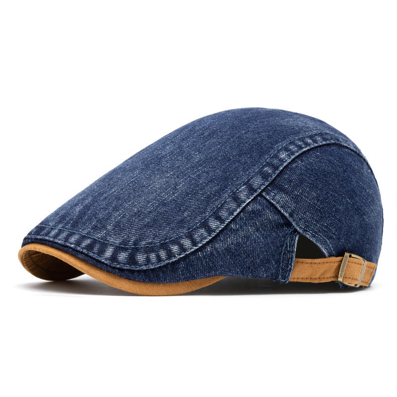 Men's Leisure Washed-out Denim Contrast Color Beret