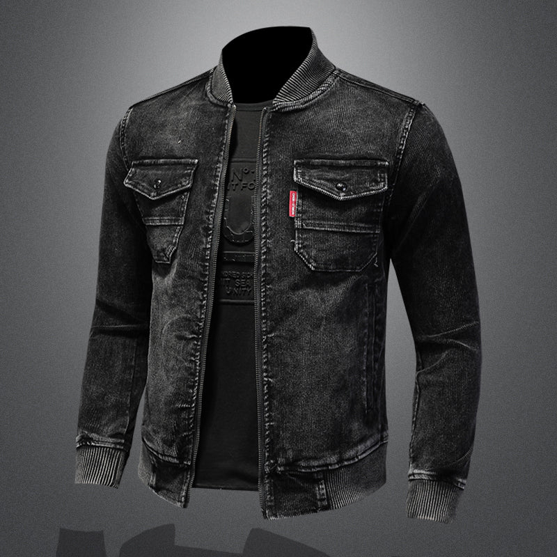 Retro Slim Fit Denim Jacket with Corduroy Collar