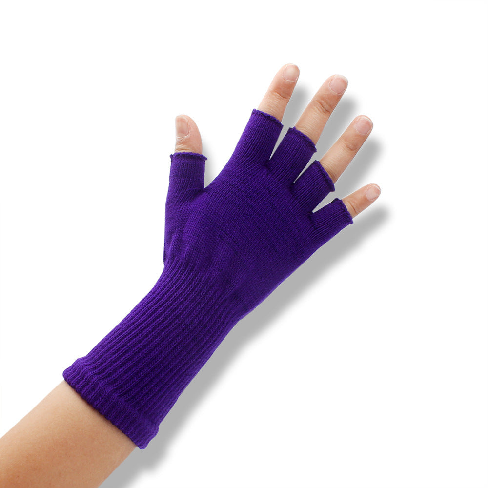 Solid-color Fashionable Acrylic Long-sleeve Ribbed Half-finger Thermal Gloves