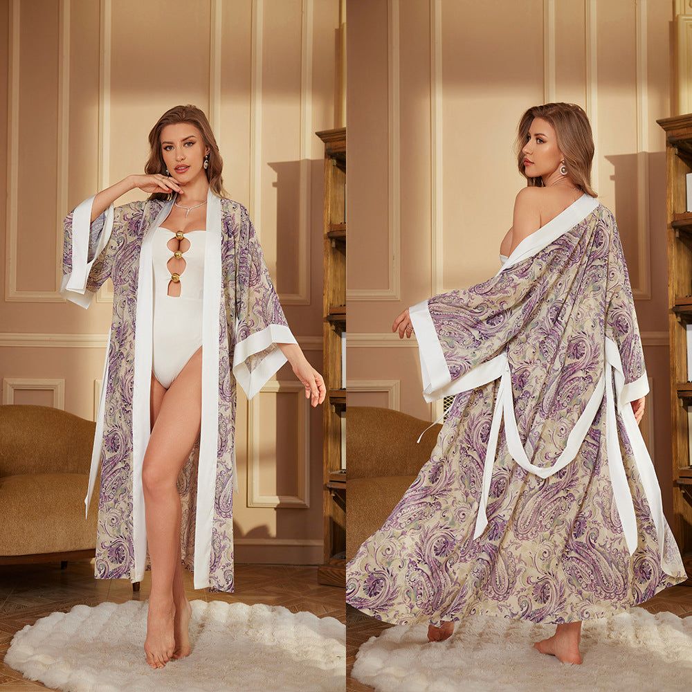 Satin Womens Nightgown Long Bathrobe Long Sleeve Sleepwear