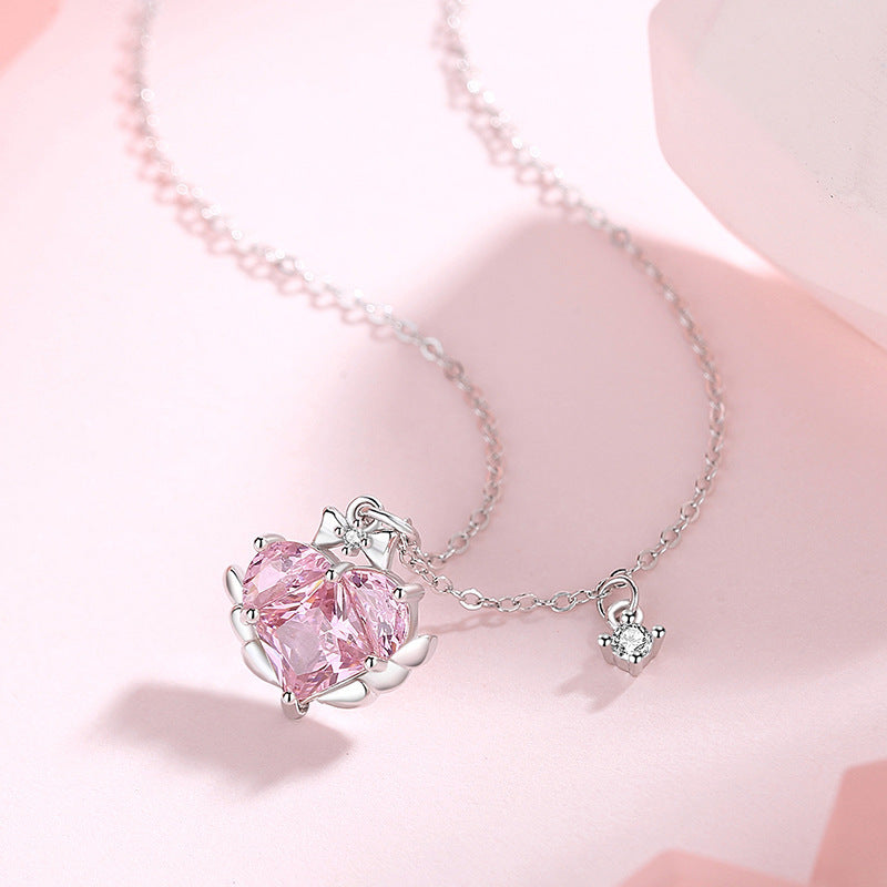 Sweet Girl Sterling Silver Zircon Clavicle Chain Necklace