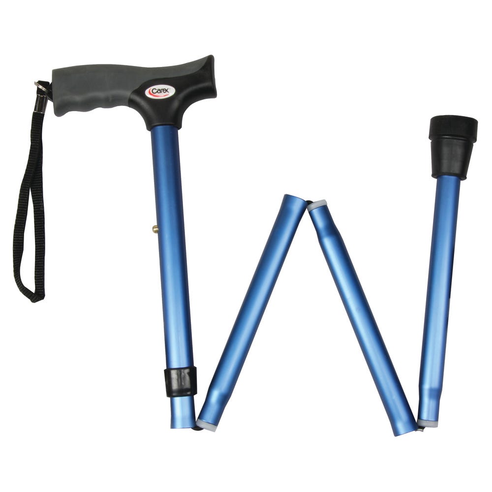 Carex Cane Folding Soft Grip Adjustable, Blue