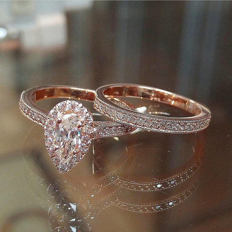 Pear Shaped Water Drop Zircon Engagement Ring Ladies Jewelry