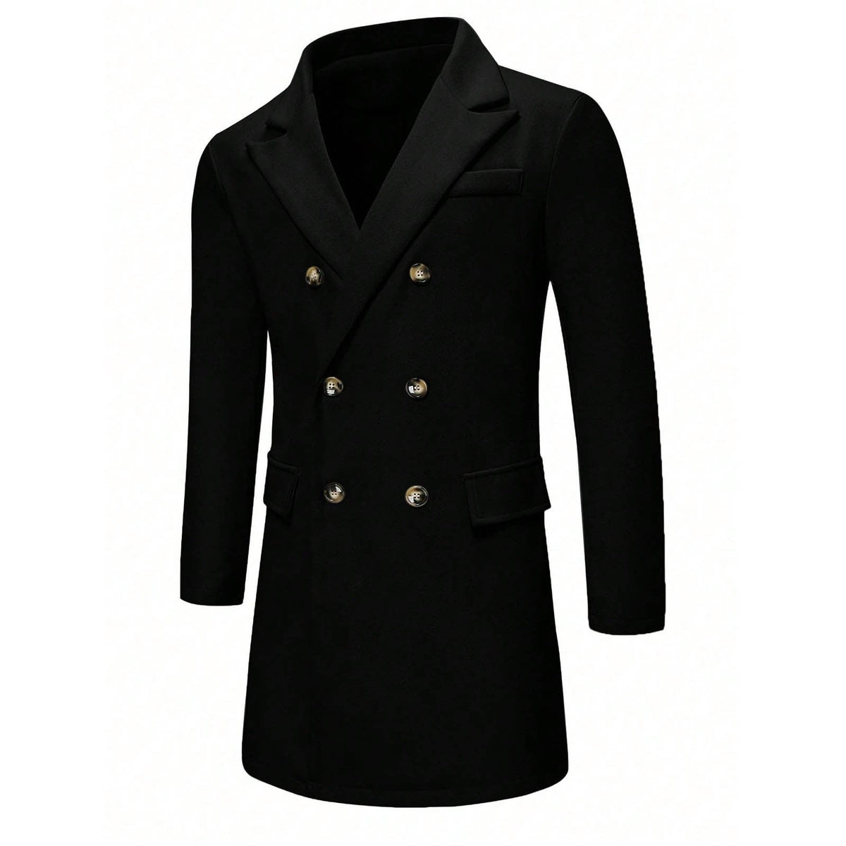 Men's Solid-color Casual Double-breasted Wool Coat