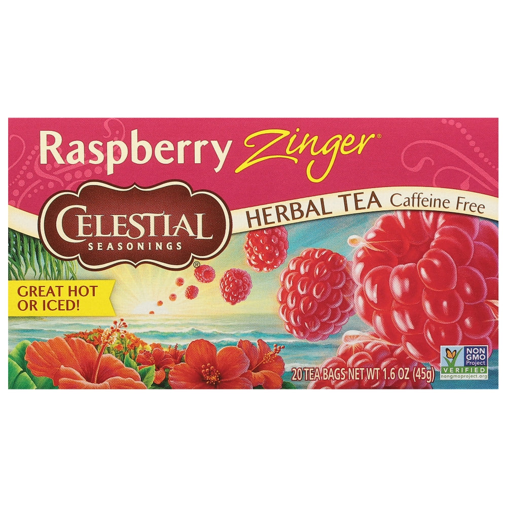 Celestial Seasonings Raspberry Zinger Caffeine Free Herbal Tea Bags 20 Ct Box