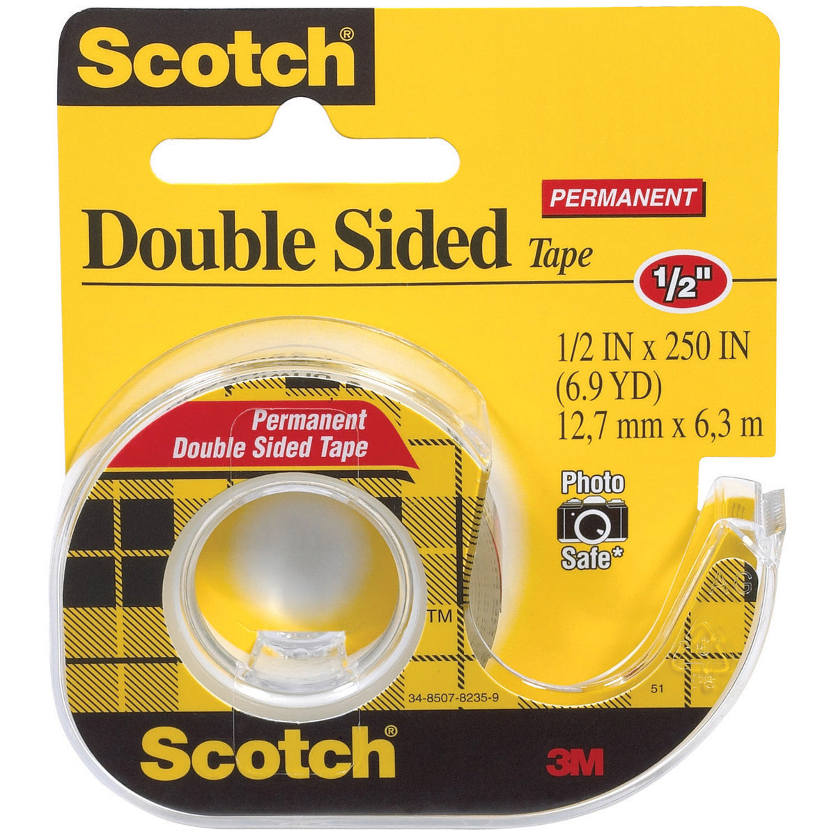 Scotch 3M MMM136 Double Sided Permanent Tape In Handheld Dispenser 1" Core 0.5" X 20.83 Ft Clear 12 rolls