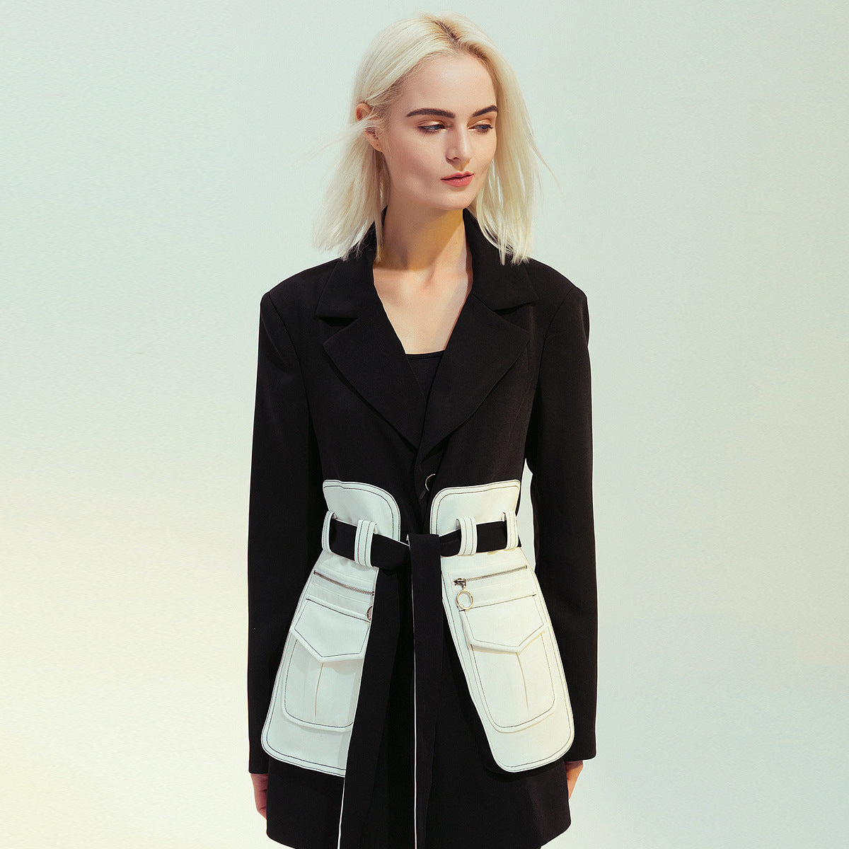 Retro Black and White Color Block Blazer Jacket