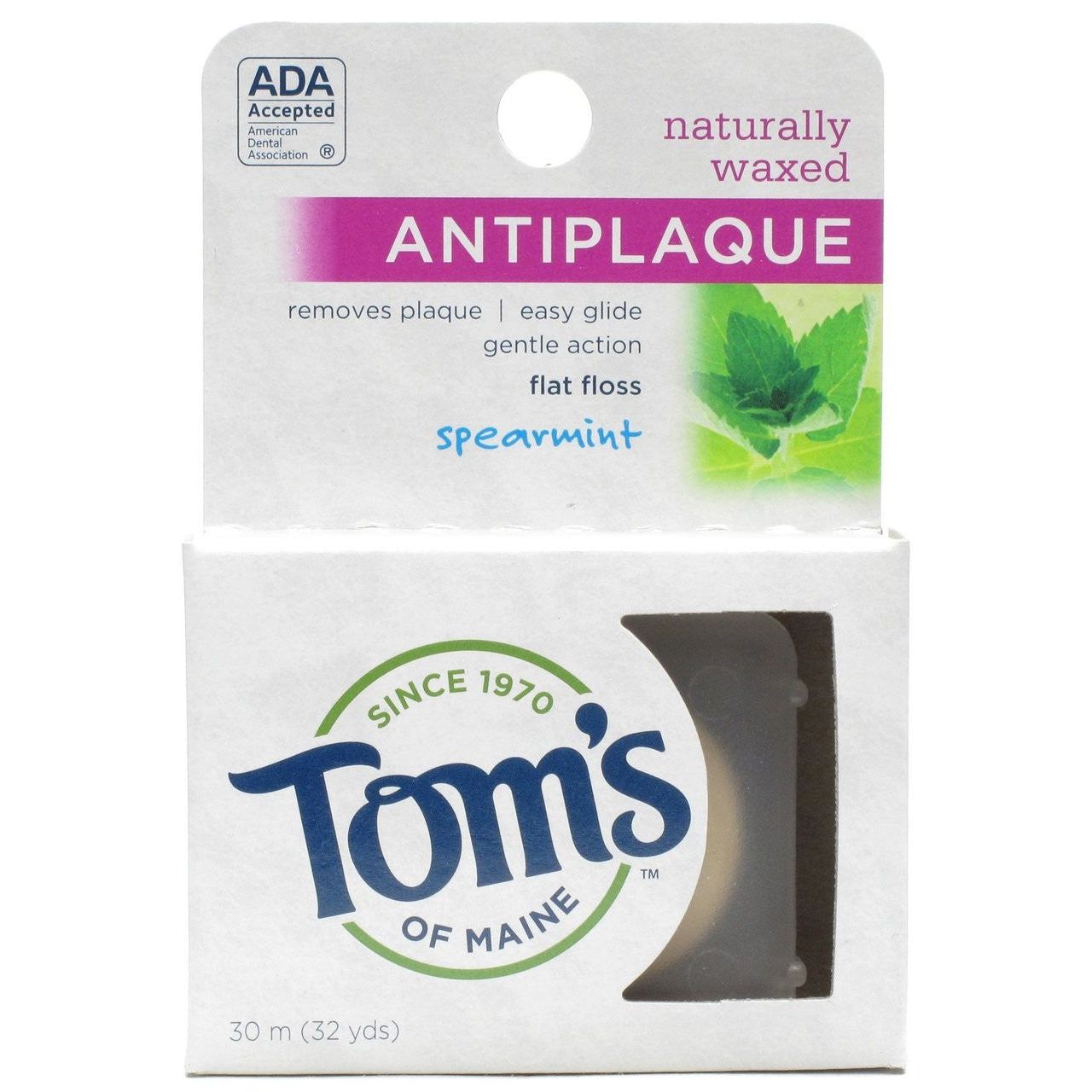 Tom's of Maine Naturally Waxed Antiplaque Flat Floss Spearmint, 32 Yards