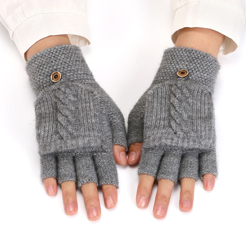 Women's Korean-style Thickened Thermal Knit Gloves In Solid Colors For Winter