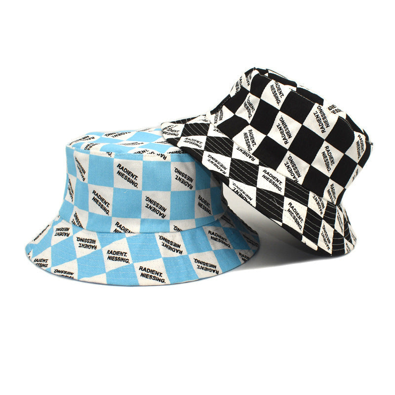 Letter Plaid Bucket Hat Women's Fashion Double-sided Wear Bucket Hat