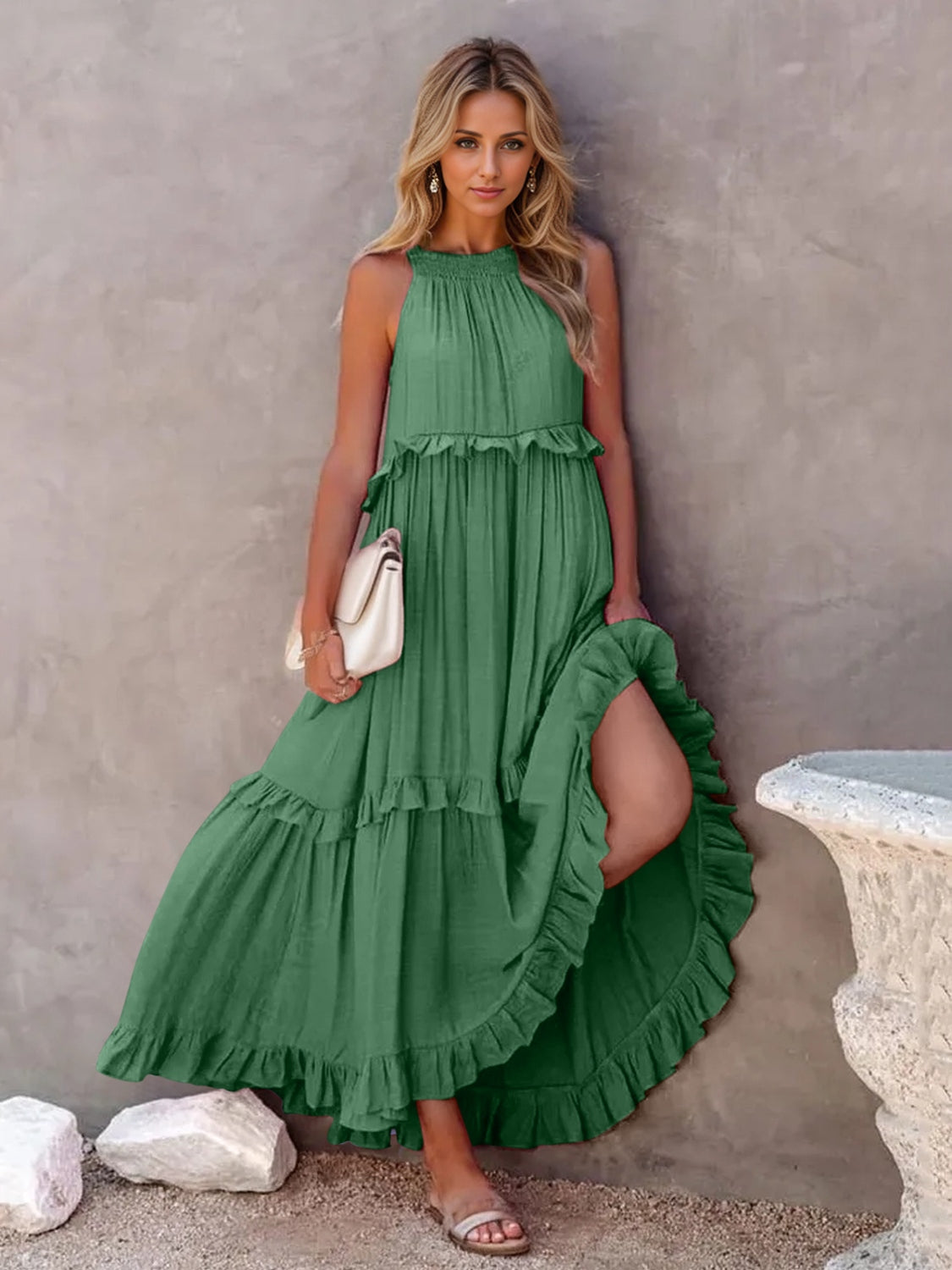 Smocked Tiered Maxi Dress with Pockets