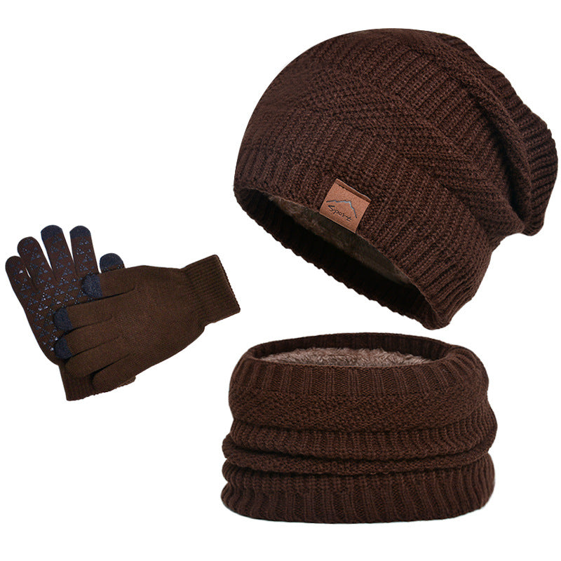 Winter Fleece-lined Warm Hat Scarf Gloves Three-piece Set