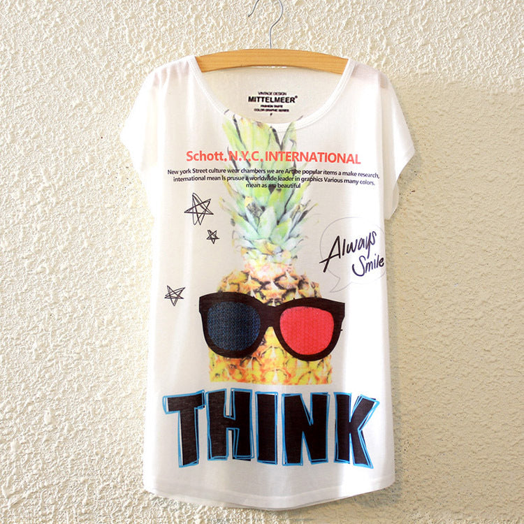 New Fashion Summer Harajuku Animal Cat Print Shirt O-Neck Short Sleeve T Shirt Women Tops White T-shirt
