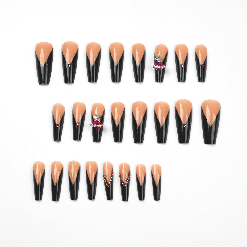 Black Edge Rhinestone Fake Nails
