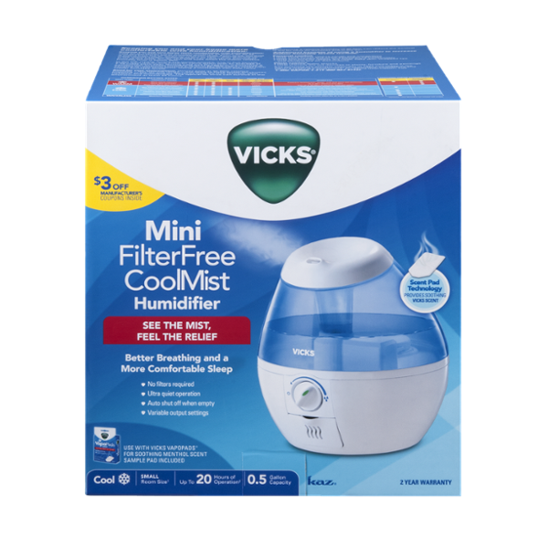 Vicks Mini Filter Free Ultrasonic Cool Mist Humidifier