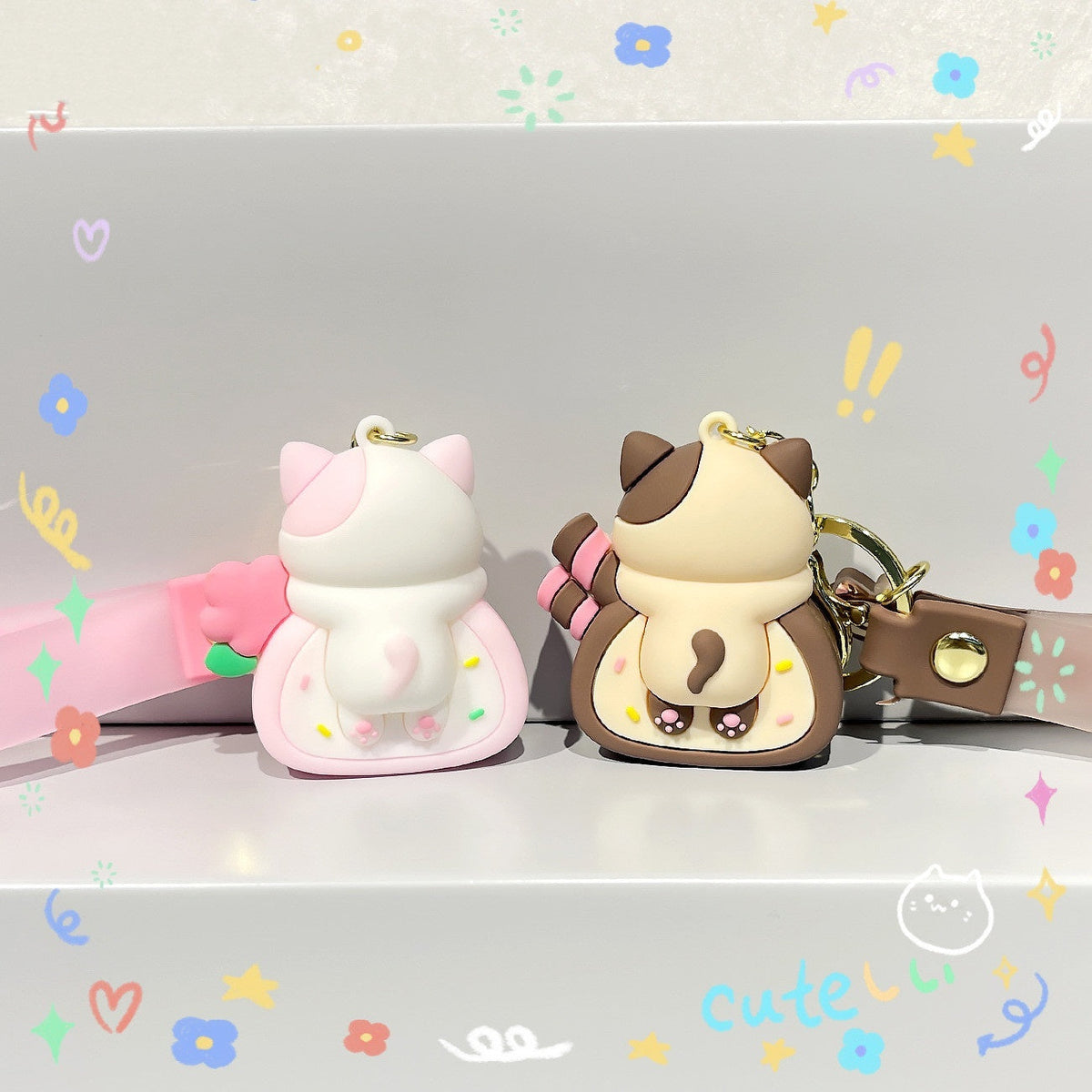 Fashion Cat Cake Roll Modeling Cartoon Key Button