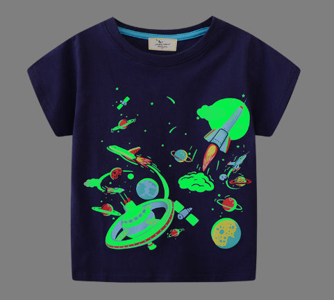 Children's Luminous Shark Pattern Short-sleeved T-shirt