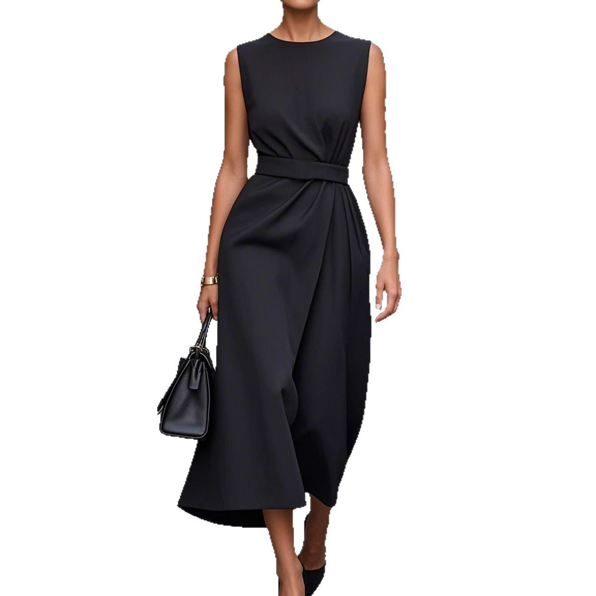 Summer Irregular Sleeveless Dress With Belt Fashion Temperament Slim Back Zipper Dresses For Women Clothing