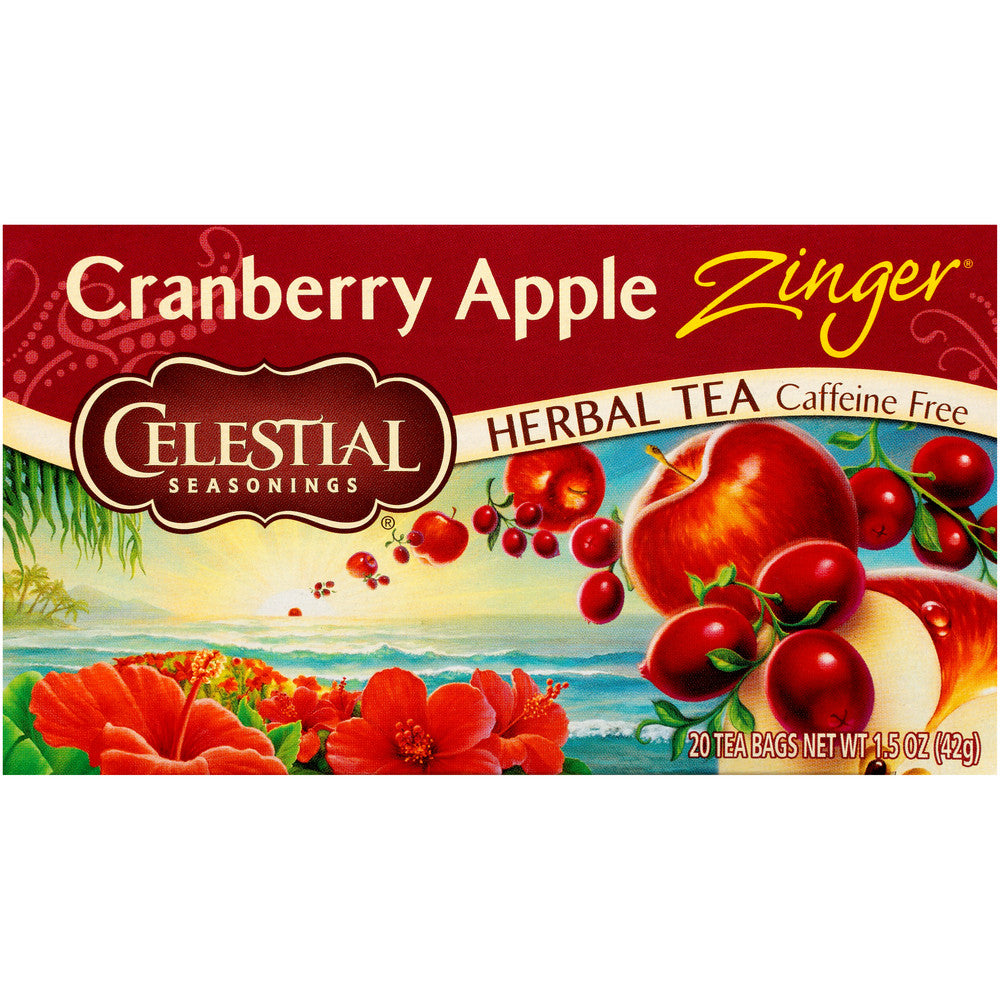 Celestial Seasonings Cranberry Apple Zinger Caffeine Free Herbal Tea Bags 20 Ct Box