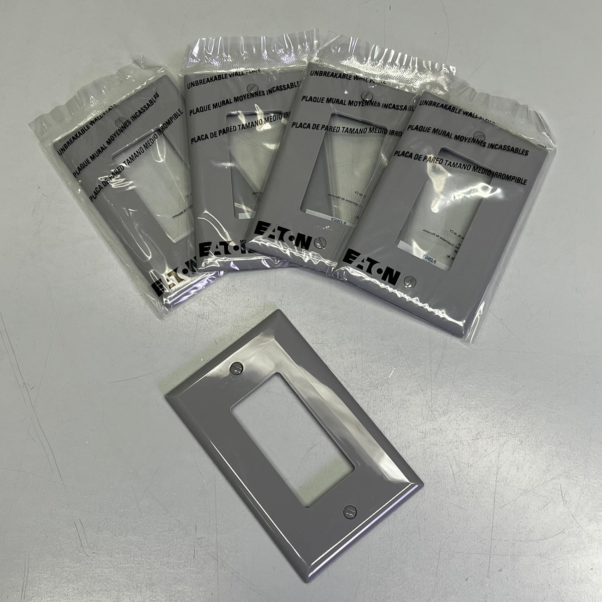 ZA@  EATON (5 PACK) Polycarbonate Single Gang GFCI Wall Plate Cutout Mid Size Grey PJ26GY