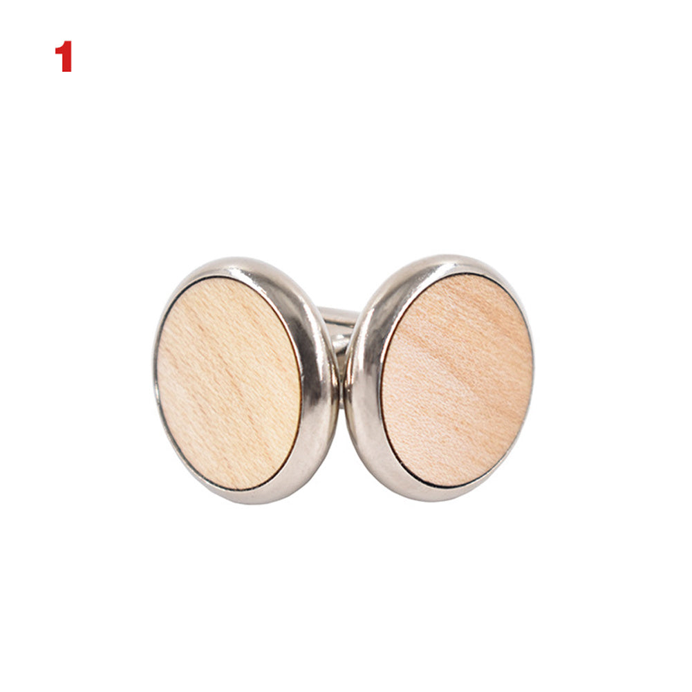 Round Black Walnut Wood French Cufflinks