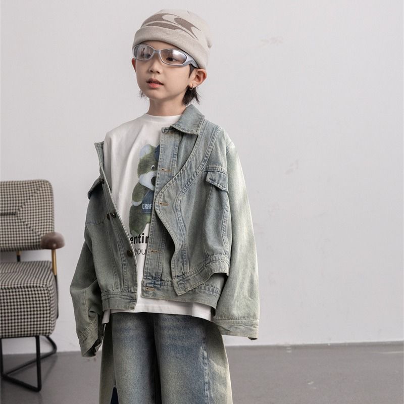 French Design Women's Denim Jacket with Detachable Sleeves