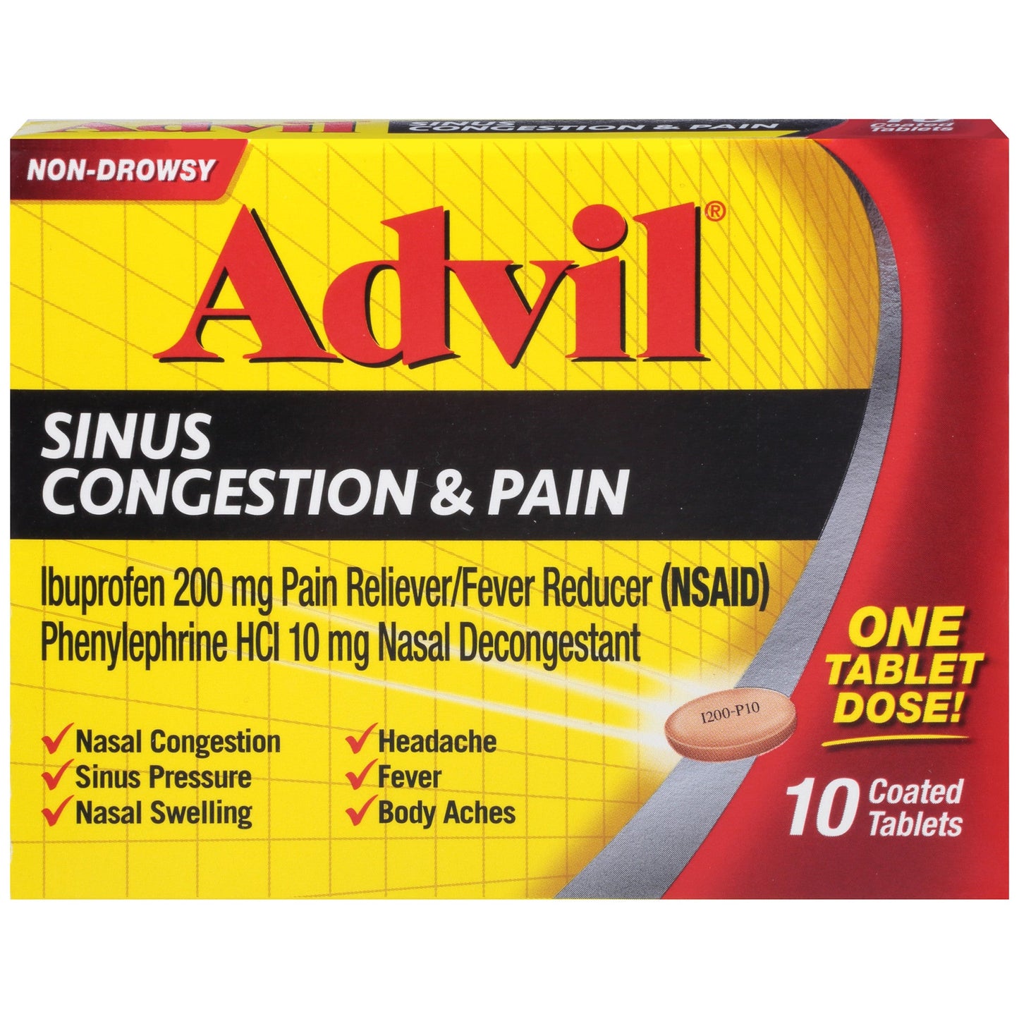 Advil® Sinus Congestion & Pain 10 mg - 200 mg Tablet, 10 EA