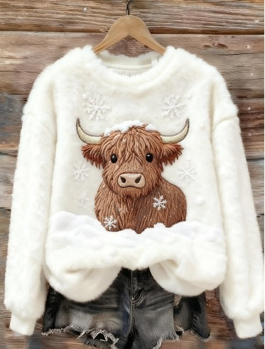 Sweet Crew-neck Top With A Snowman Design