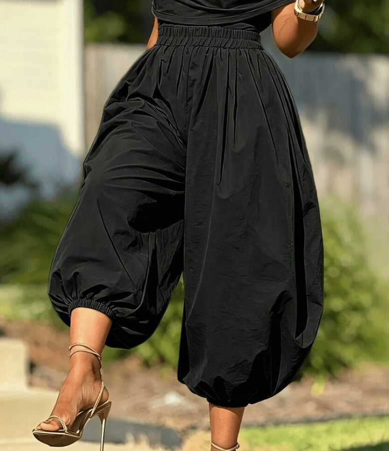 Women's Summer Loose Casual Solid Color Lightweight Breathable Jogger Lantern Pants Wide-Leg Pants Harem Pants With Lightweight Fabric