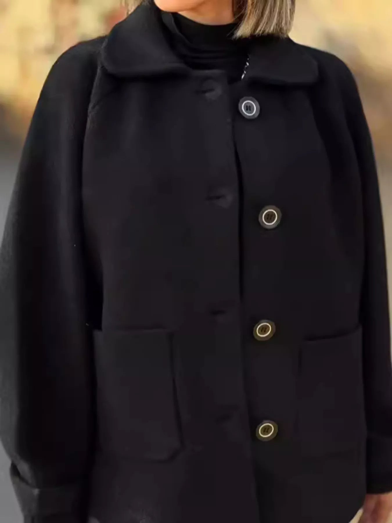 Full Size Button-Front Raglan Sleeve Coat Plus Size
