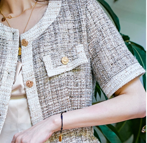 Casual Short Sleeve Jacket for Women, Tweed Style