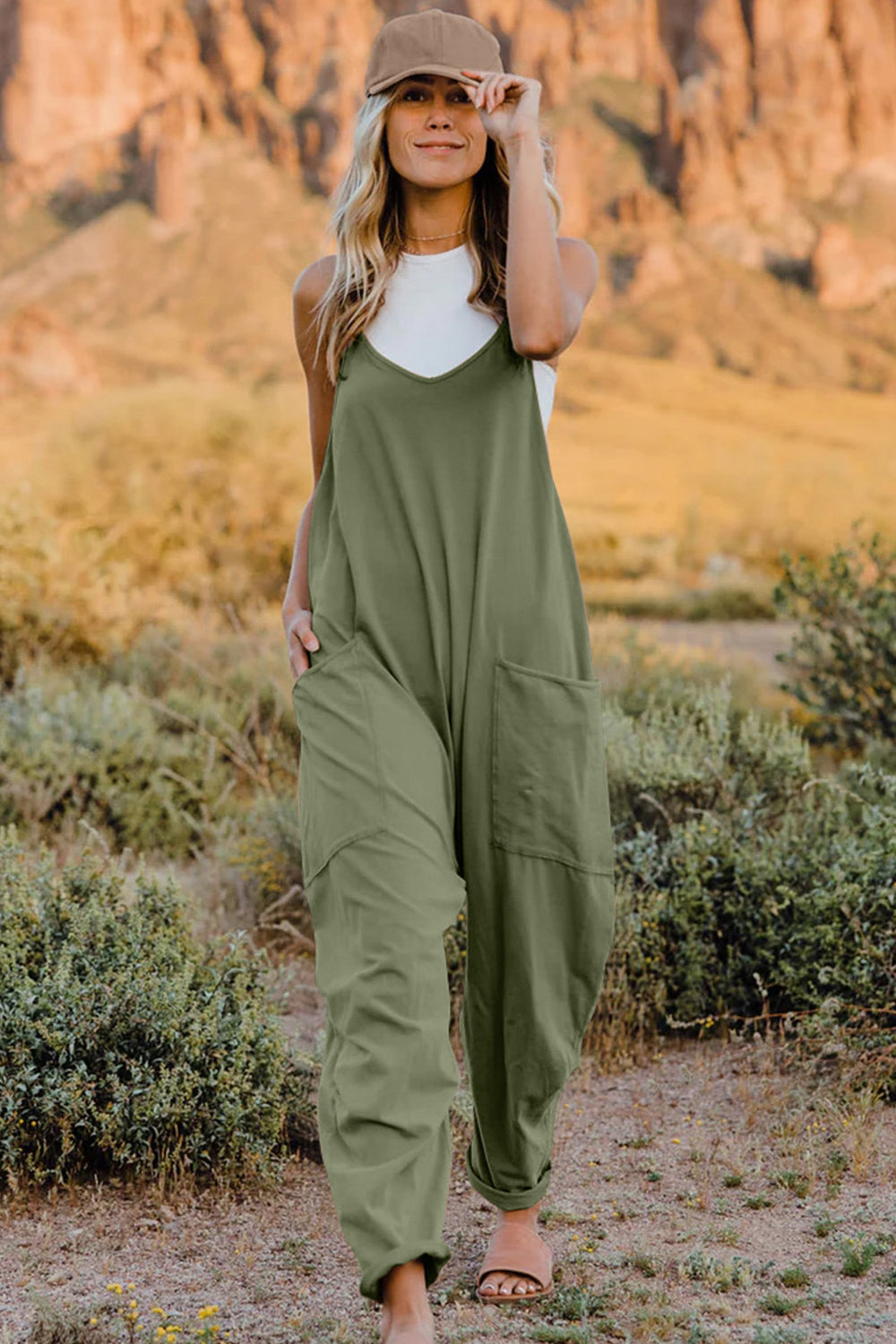 Sleeveless V-Neck Jumpsuit with Pockets