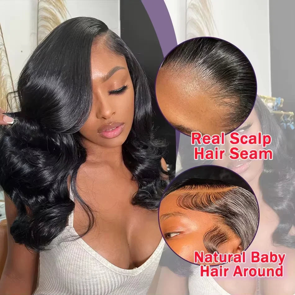Brazilian 250% Density Short Bob Body Wave Wig | 13x4 HD Transparent Lace Front & 4x4 Lace Closure Human Hair (Pre-Plucked for Women)