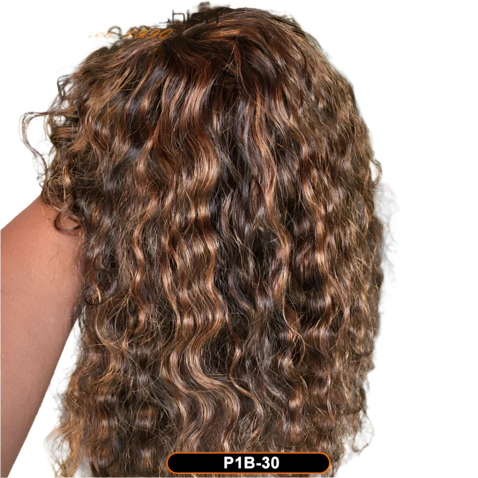 Ombre Honey Blonde Jerry Curly Pixie Bob Wig | Remy Human Hair with Bangs