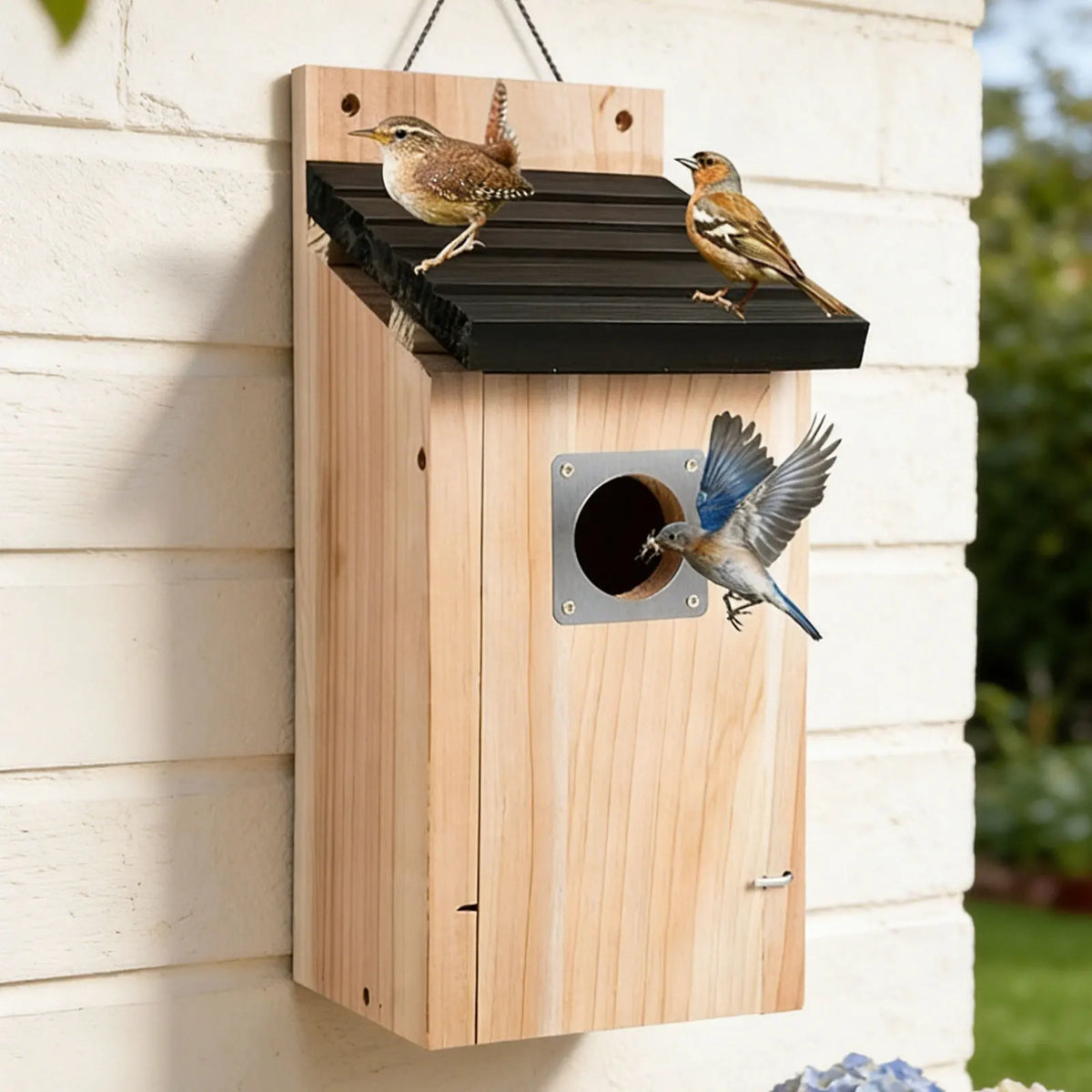 Bird House Wood Hanging Nesting Box Sheltered Warm Place Outside Bluebird Viewing House Feeder for Pet Supplies Patio Small Bird