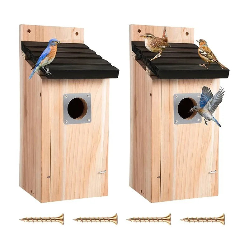Bird House Wood Hanging Nesting Box Sheltered Warm Place Outside Bluebird Viewing House Feeder for Pet Supplies Patio Small Bird