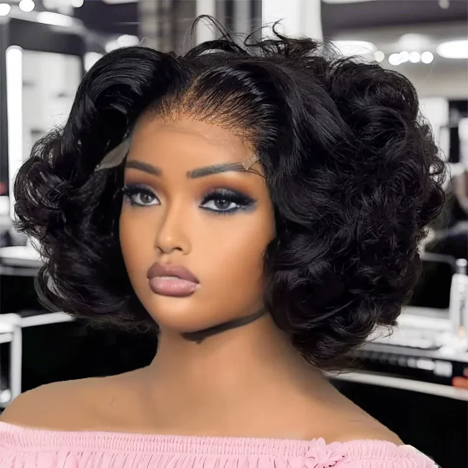 Brazilian 250% Density Short Bob Body Wave Wig | 13x4 HD Transparent Lace Front & 4x4 Lace Closure Human Hair (Pre-Plucked for Women)