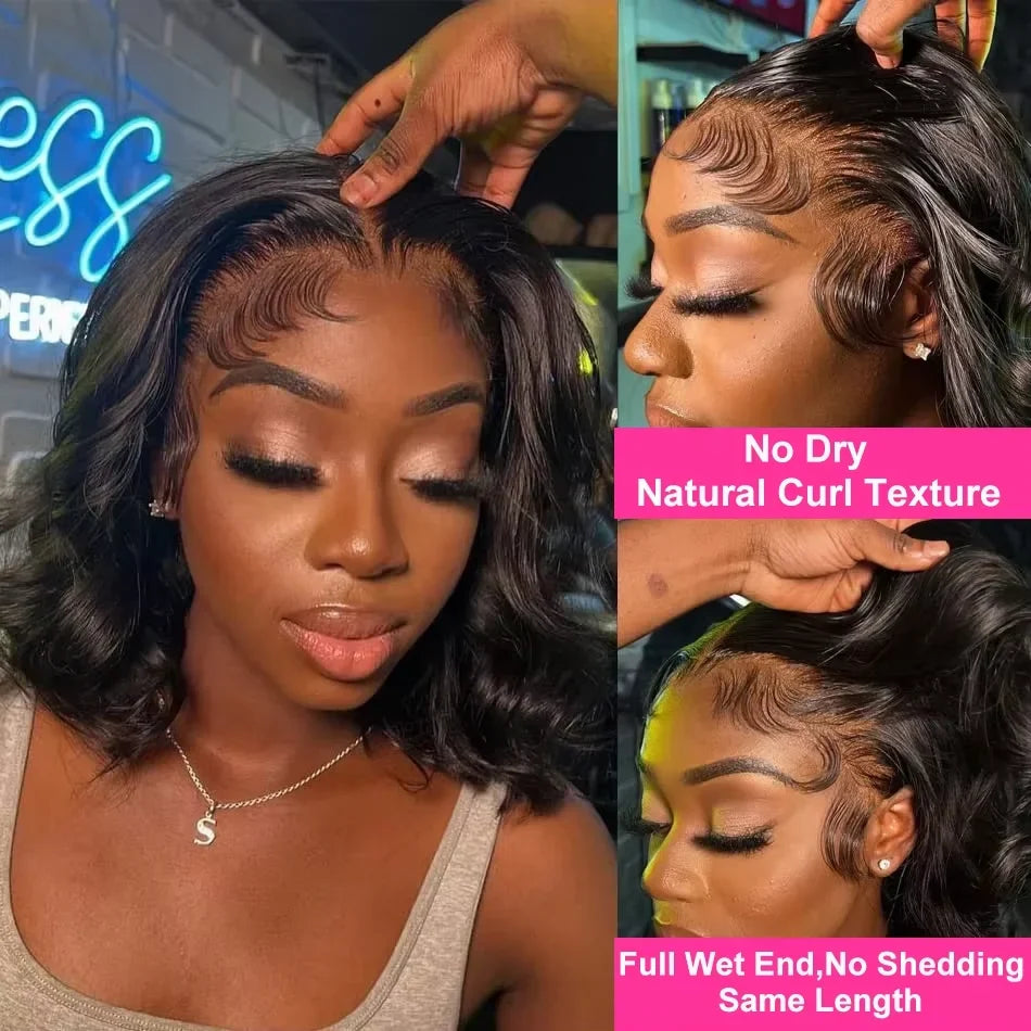Brazilian 250% Density Short Bob Body Wave Wig | 13x4 HD Transparent Lace Front & 4x4 Lace Closure Human Hair (Pre-Plucked for Women)