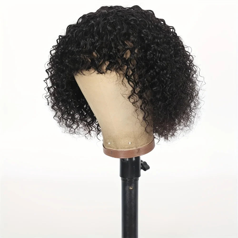 Curly Short Bob Cut Human Hair Wigs With Bangs Kinky Curly Bob Wig Brazilian Remy Hair Full Machine Made