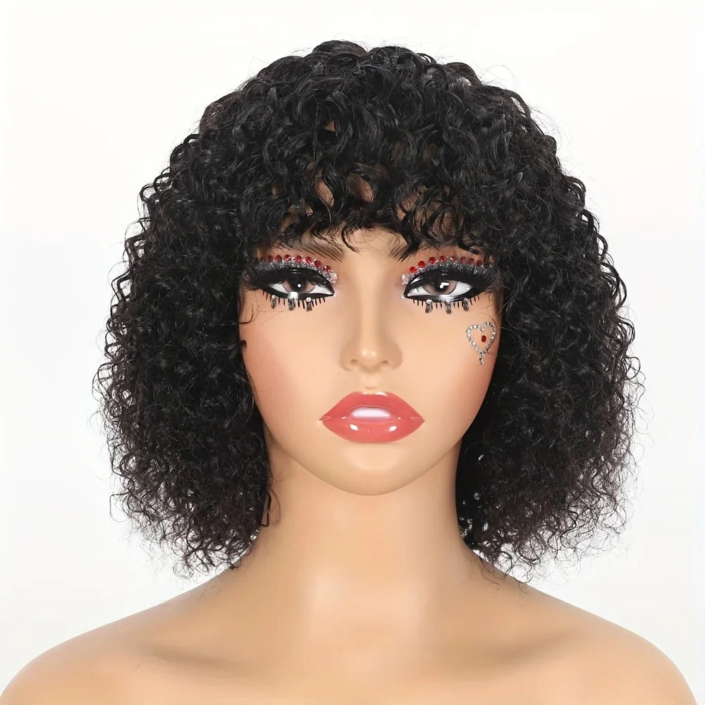 Curly Short Bob Cut Human Hair Wigs With Bangs Kinky Curly Bob Wig Brazilian Remy Hair Full Machine Made
