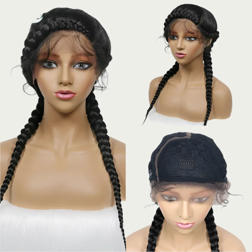 24" Dutch Cornrow Box Braid Wig | Lace Front Synthetic Wig with Baby Hair | Afro Wig for Black Women | High-Temp Fiber