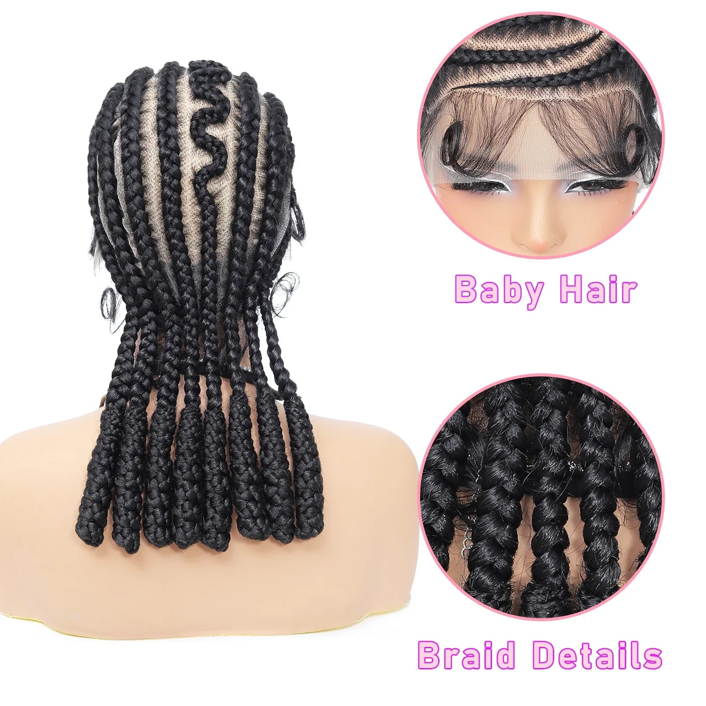 16 Inch Cornrow Braided Wig | Full Lace with Bantu Knots and Baby Hair