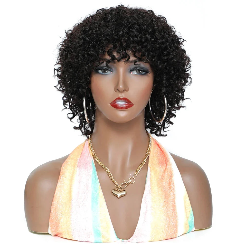 Pixie Cut Afro Kinky Curly Human Hair Bob Wig | Full Machine Made Glueless Remy