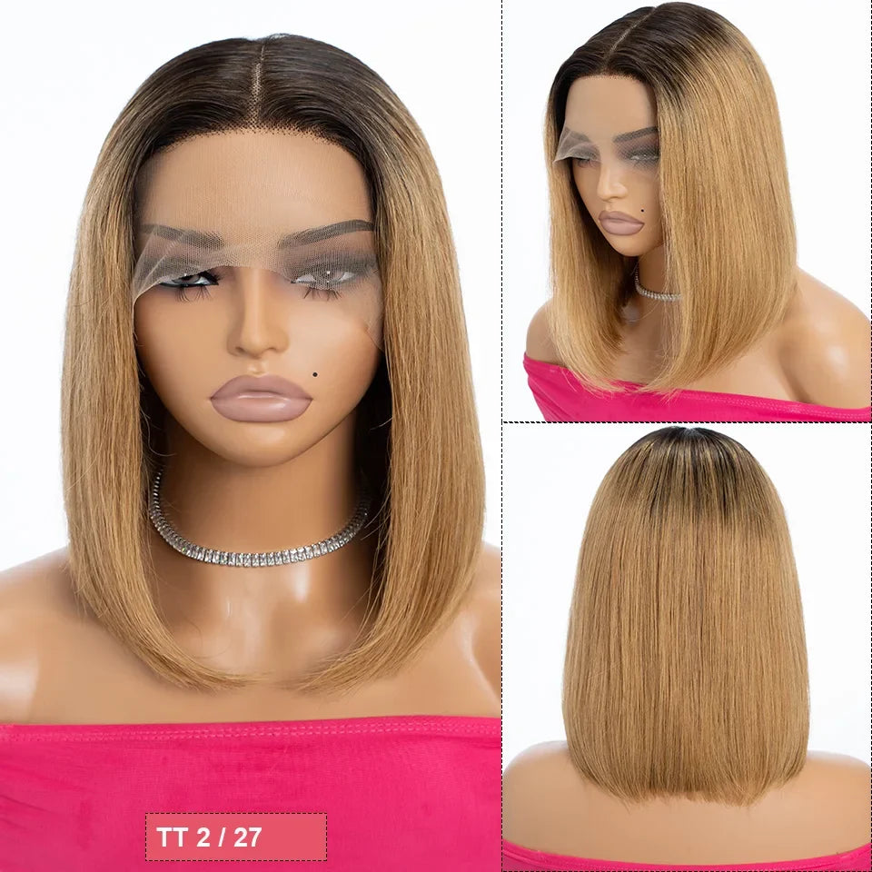 Ginger Short Bob Wig | Straight Human Hair T-Part Lace Front