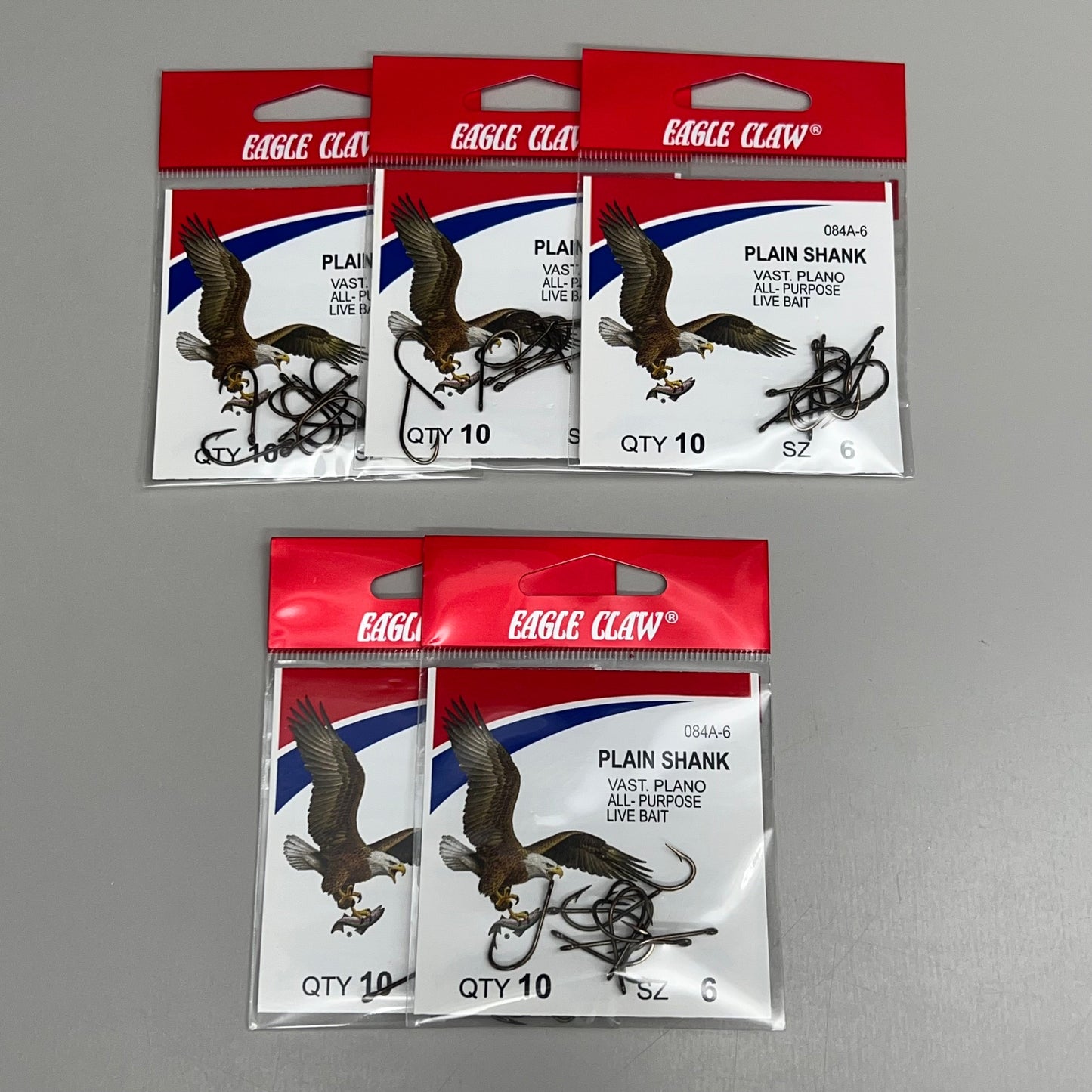 EAGLE CLAW(5 PACK) Freshwater & Saltwater Plain Shank Hook Bronze #6 10pc 084A-6