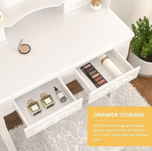 Style Loft Collection Elegant Vanity Table Set with Oval Mirror and Stool