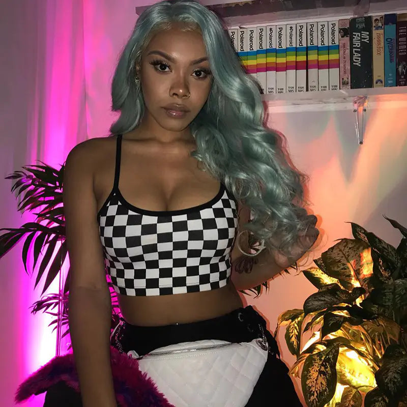 Style Loft Collection Chess Board Spaghetti Strap Crop Top Camisole