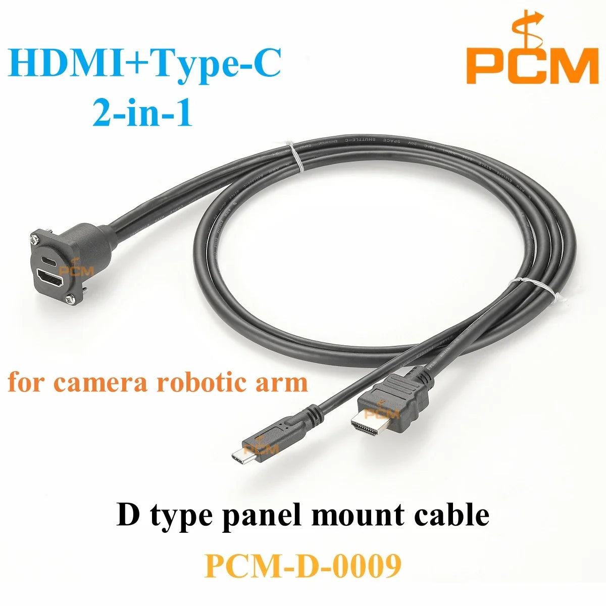 D type panel mount HDMI to USB Type C dual port stackable HDMI cable for Robotic Camera Arm & Raspberry Pi chassis Mount cable