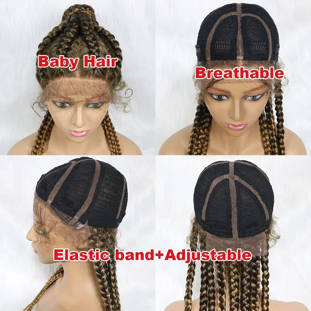 24" Box Braids 360 Lace Front Wig | Ponytail Style | Baby Hair | Synthetic African Braiding Hair